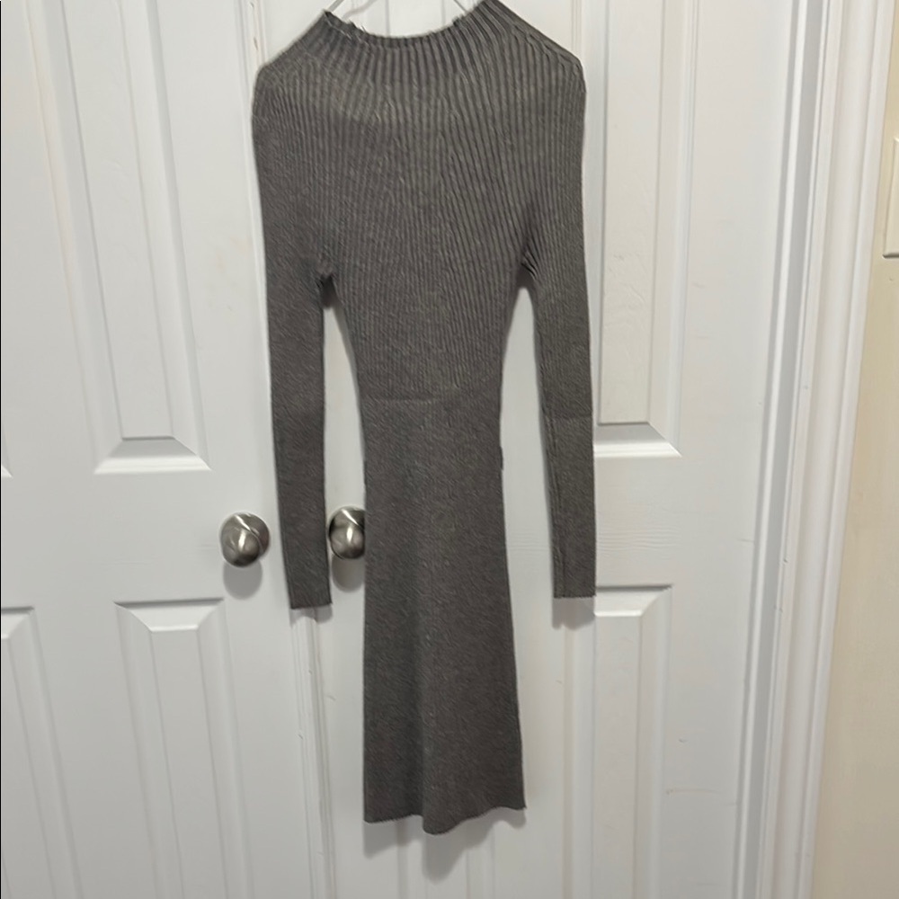JustFab Gray Ribbed Tie Front Dress